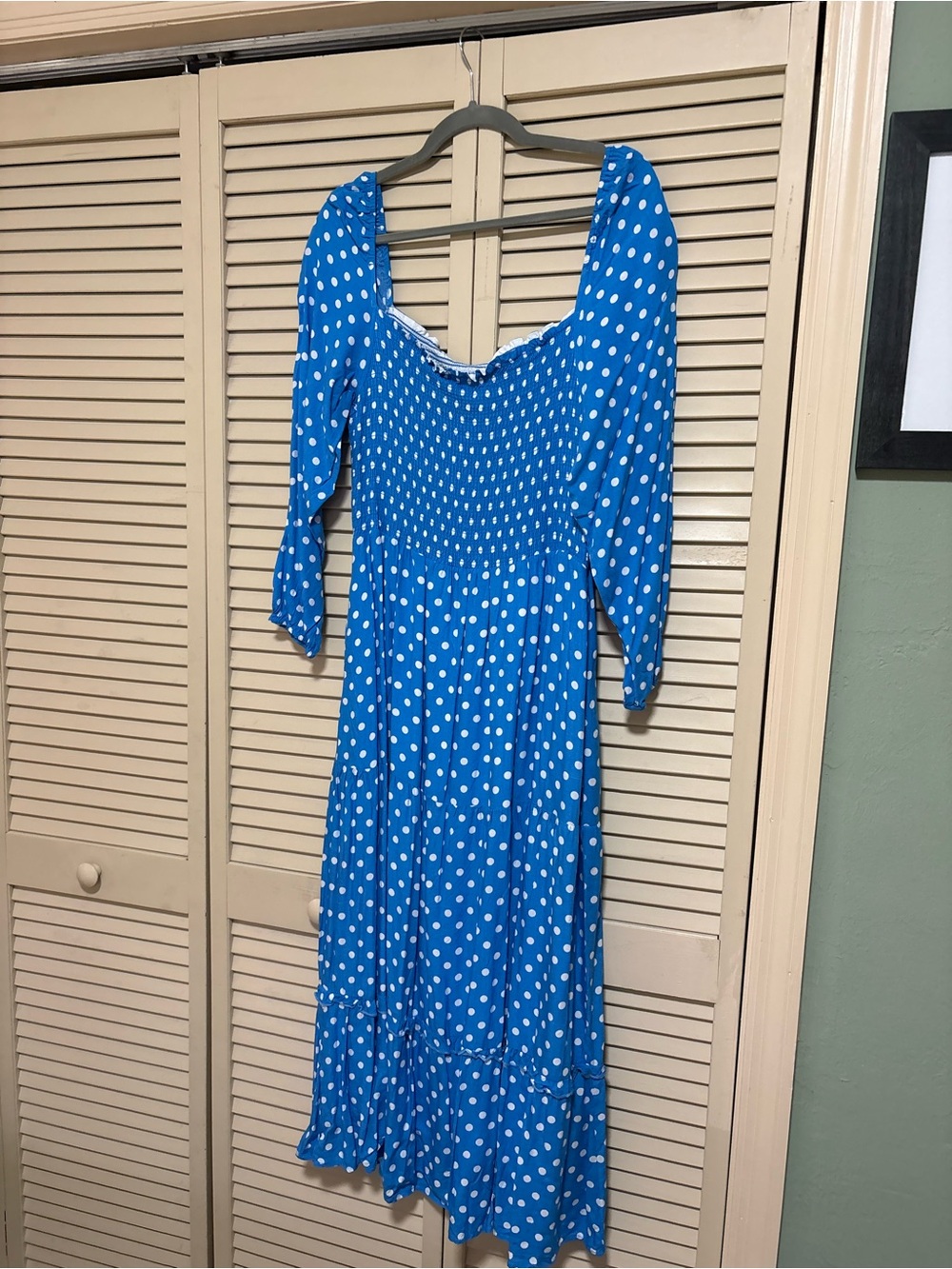 Anthropologie Blue and White Polka Dot Midi Dress